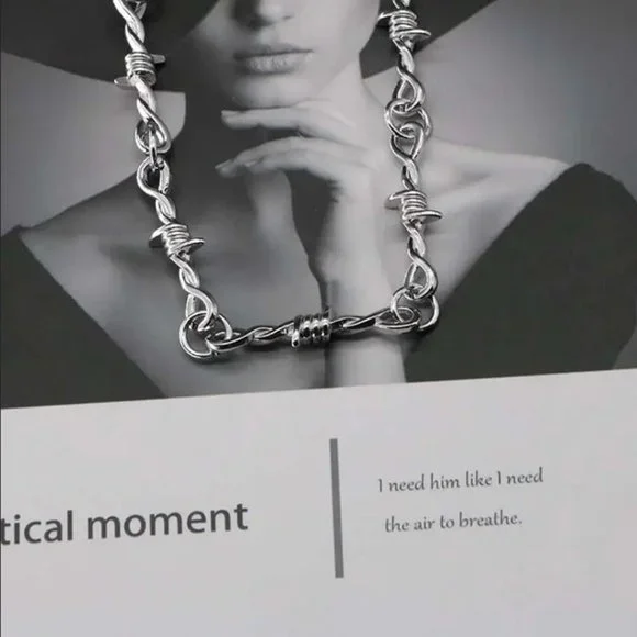 20" Womens 18K White Gold Barbed Wire Chain Necklace Silver Jewelry 18 Karat NEW - Picture 8 of 12